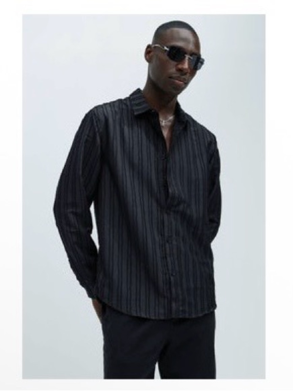 Fashion Nova Men's Black Pinstripe Button-Down Shirt